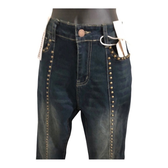 Studded flare bell bottom lainie wilson style dark indigo wash jeans size 11 new - Picture 7 of 16